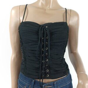 FASHION NOVA Lace Up Corset Spaghetti Strap Ruched Tank Top 2X NWT